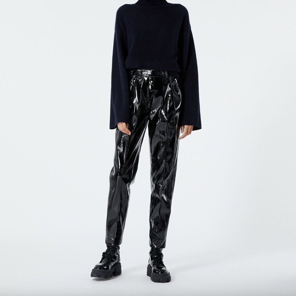 The Kooples Vinyl-effect straight black pants